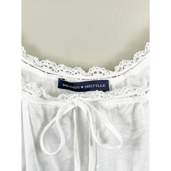Brandy Melville Babydoll Top White 100% Cotton Ribbon Crochet Coquette Sz M/L? - Picture 2 of 7
